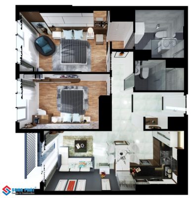 Phong cách thiết kế nội thất chung cư 2 phòng ngủ 50 - 70m2